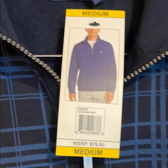 Nautica Men's Navy and Blue Checkered Zip-Up Sweater Sz Medium - Picture 2 of 4